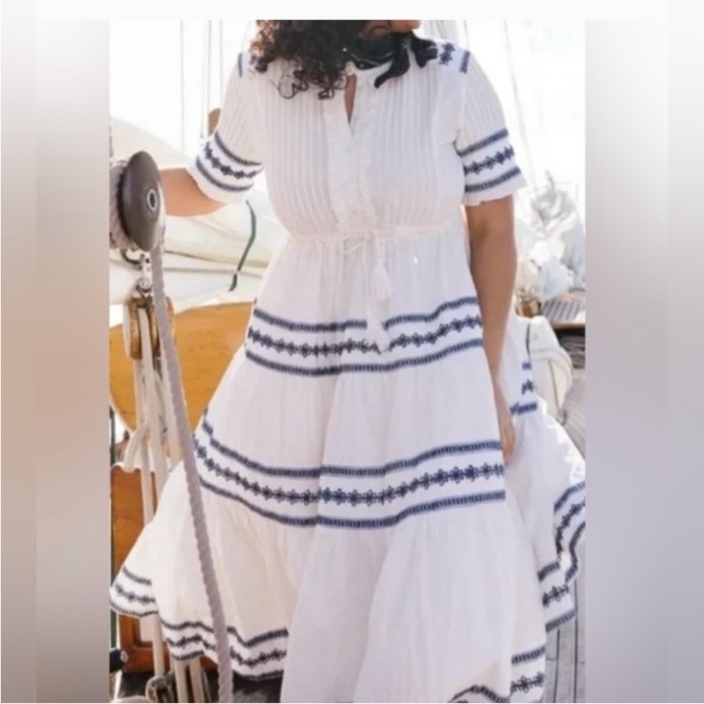 Elegant White and Blue Embroidered Dress - Picture 2 of 5